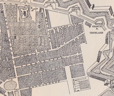 Nyboder er udvidet flere gange. Kortet fra slutningen af 1600-tallet viser kvarterets oprindelige udstrækning.