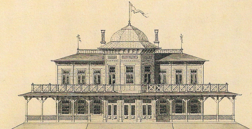 Langeliniepavillonen. Tegning 1884. (Danmarks Kunstbibliotek)