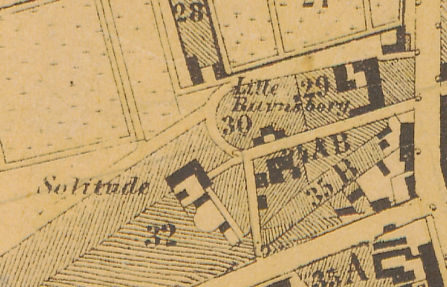 1858 - Plan af forstaden Nørrebro (Københavns Stadsarkiv) Udsnit Solitudevej