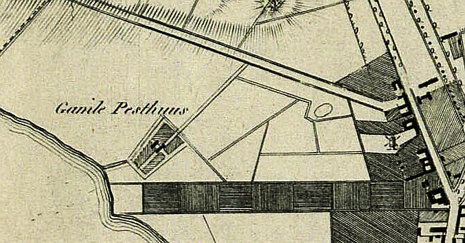 Udsnit af Grundtegning af den Kongelige Residence og Hovedstad Kiöbenhavn med omliggende Egn 1817. Søkortarkivet. (Det Kgl. Bibliotek).