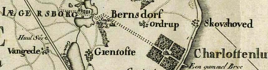 Udsnit af Kort over København og Omegn 1769 - Udgivet af Videnskabernes Selskab (Det Kgl. Bibliotek)