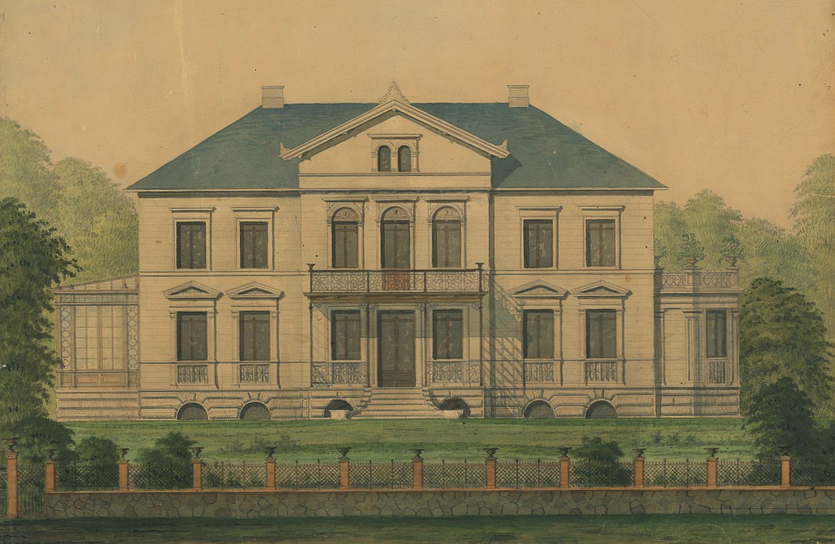 Villa Belvedere. Tegning af Henrik Steffens Sibbern 1870 (Danmarks Kunstbibliotek)